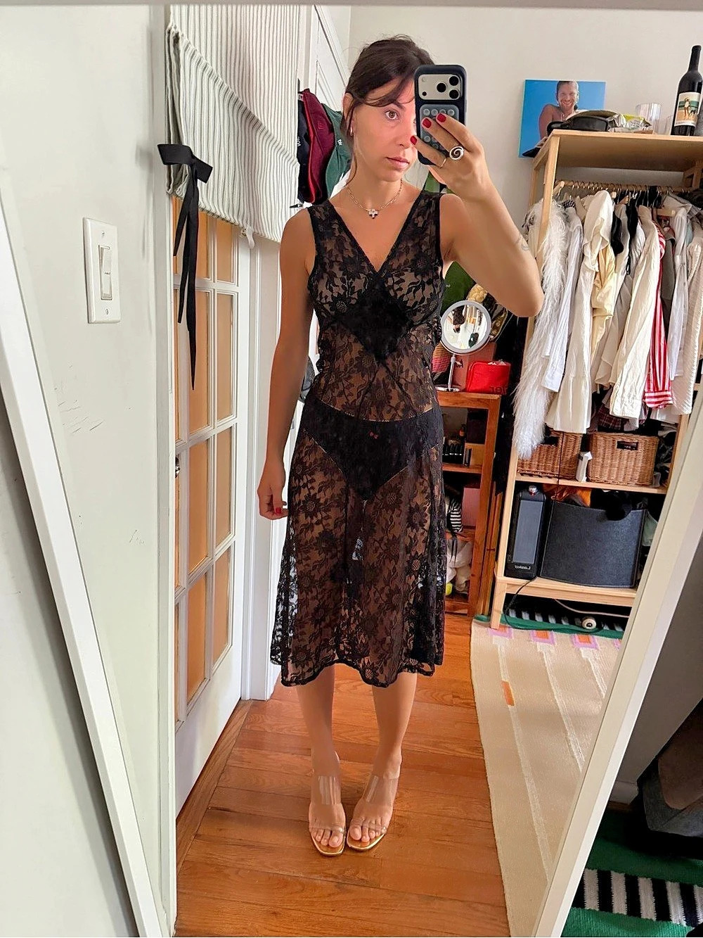 New Susamusa Black Floral Lace Midi Dress , Size - small